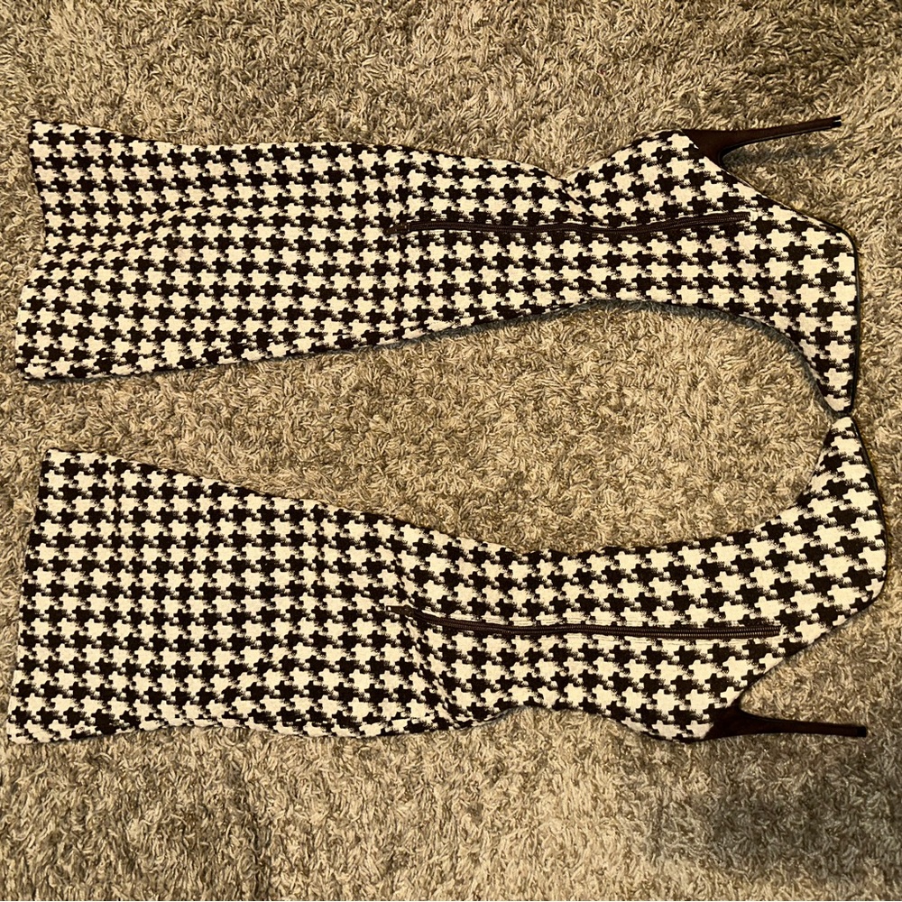 Fashion Nova Black and White Houndstooth Heeled Boots